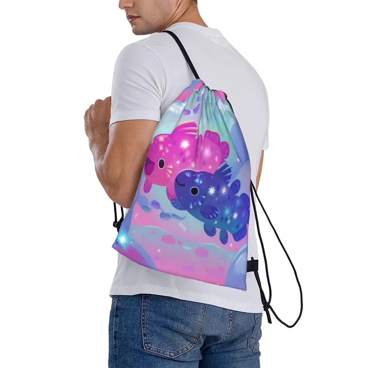 Coelacanth-mochila portátil con cordón para hombre y mujer, bolsa deportiva con bolsillo, a la moda, para la escuela