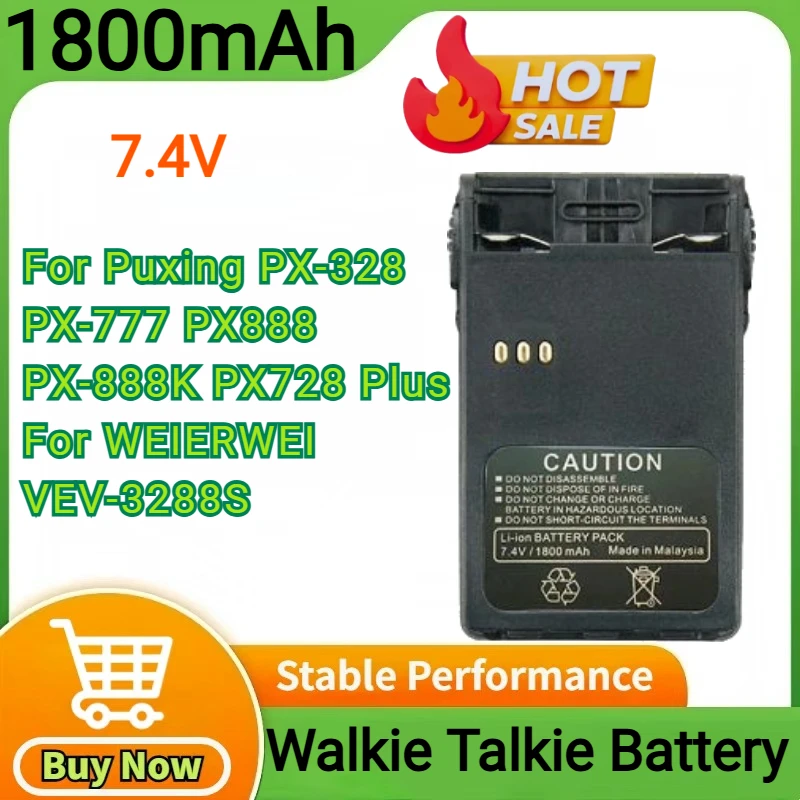 

7.4V 1800mAh Replacement Battery for Puxing PX-328 PX-777 PX888 PX-888K PX728 Plus for WEIERWEI VEV-3288S Walkie-talkie PX777