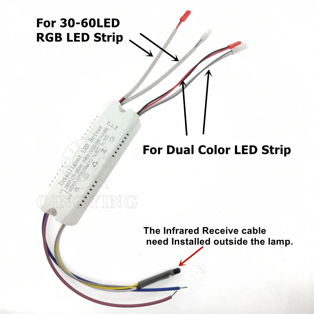 25-40Wx2+RGB Intelligenter LED-Treiber mit Infrarot-Fernbedienung DC140V 200mAx2 Dimmen und Farbwechsel für dreifarbige RGB-Lampe