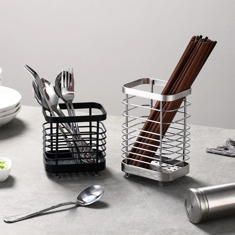 Stainless Steel Chopsticks Basket Chopsticks Tube Household Drainable Knife Fork Spoon Storage Box Kitchen Utensils Storage Rack