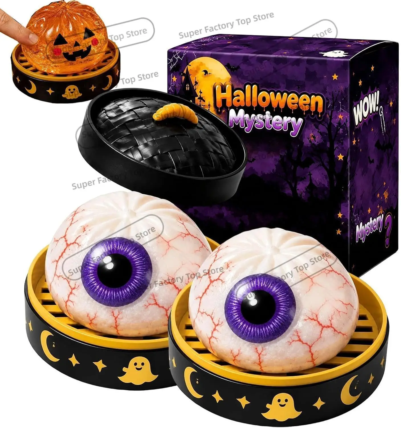 Halloween Dumpling Squeeze Squishy Toy, Cute Decor Slow Rising Squeeze Stress Relief Adults, Ghost Pumpkin Eyeball Skull Monster