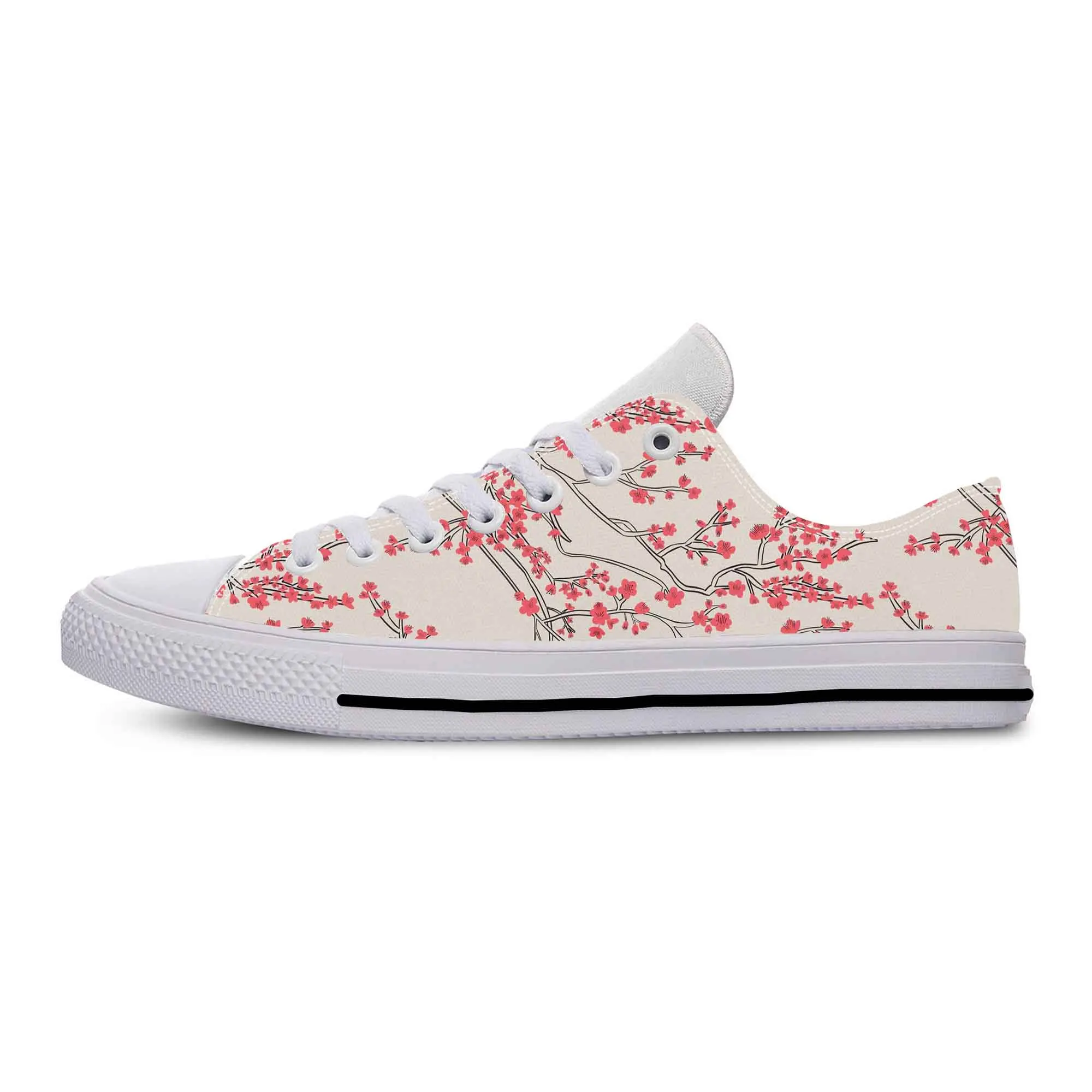 Japanese Cherry Blossom Sakura Flower Floral Funny Casual Cloth Shoes Low Top Comfortable Breathable 3D Print Men Women Sneakers