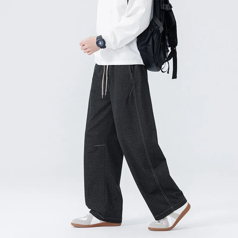 

Men's Black Casual Pants Straight Leg Loose Fit American Style Sports Long Trousers 2026 Spring Fashion Men's Fashion