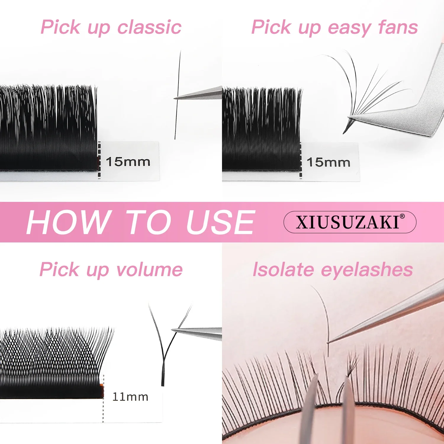 XIUSUZAKI High Precision Fiber Tip Tweezers for Eyelash Extensions Mega Volume Mink Lashes False Eyelashes Makeup Tools Supplier