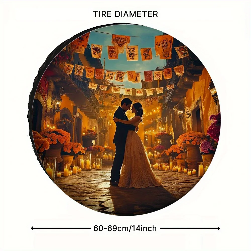 1pc 2D Flat Printing Day Of The Dead Photography Tire Covers Romantic Dance Durable 100% Polyester Fabric Without Electricity Ne