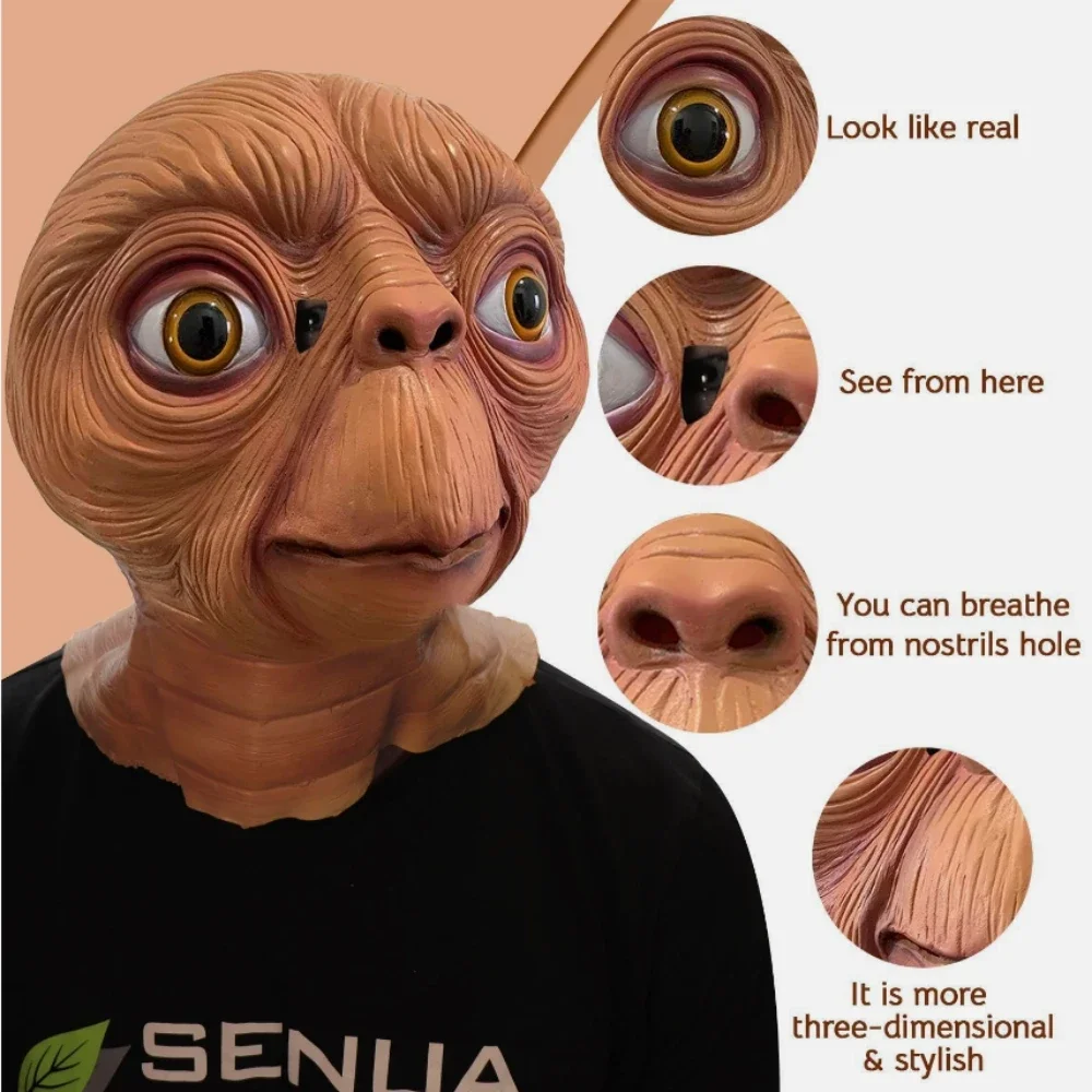 Realistico ET Alien Maschera in lattice Halloween Carnevale Festa Film ET il cosplay extra terrestre raccapricciante ET Maschera aliena a testa intera
