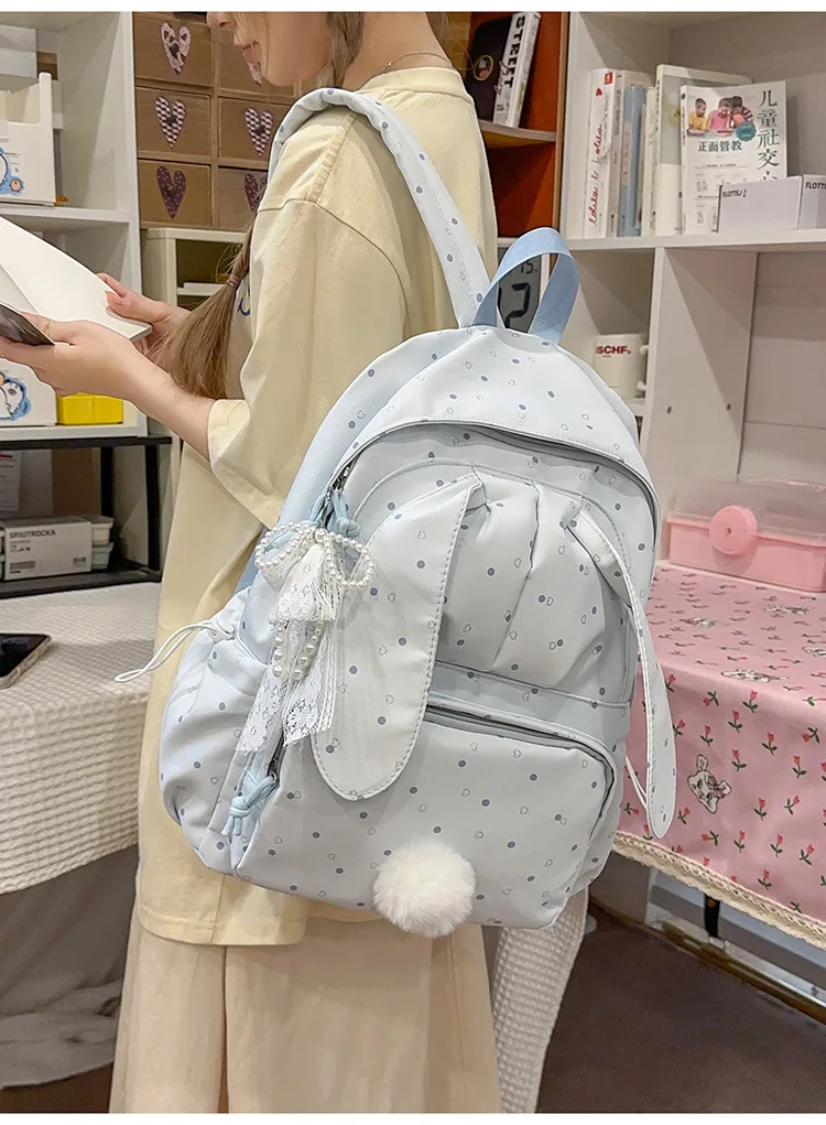 Large capacity school backpack for girls Cherry pink peach rabbitt wavepointcutebackpacksforteengirlsTravelandplaygirlsbackpack