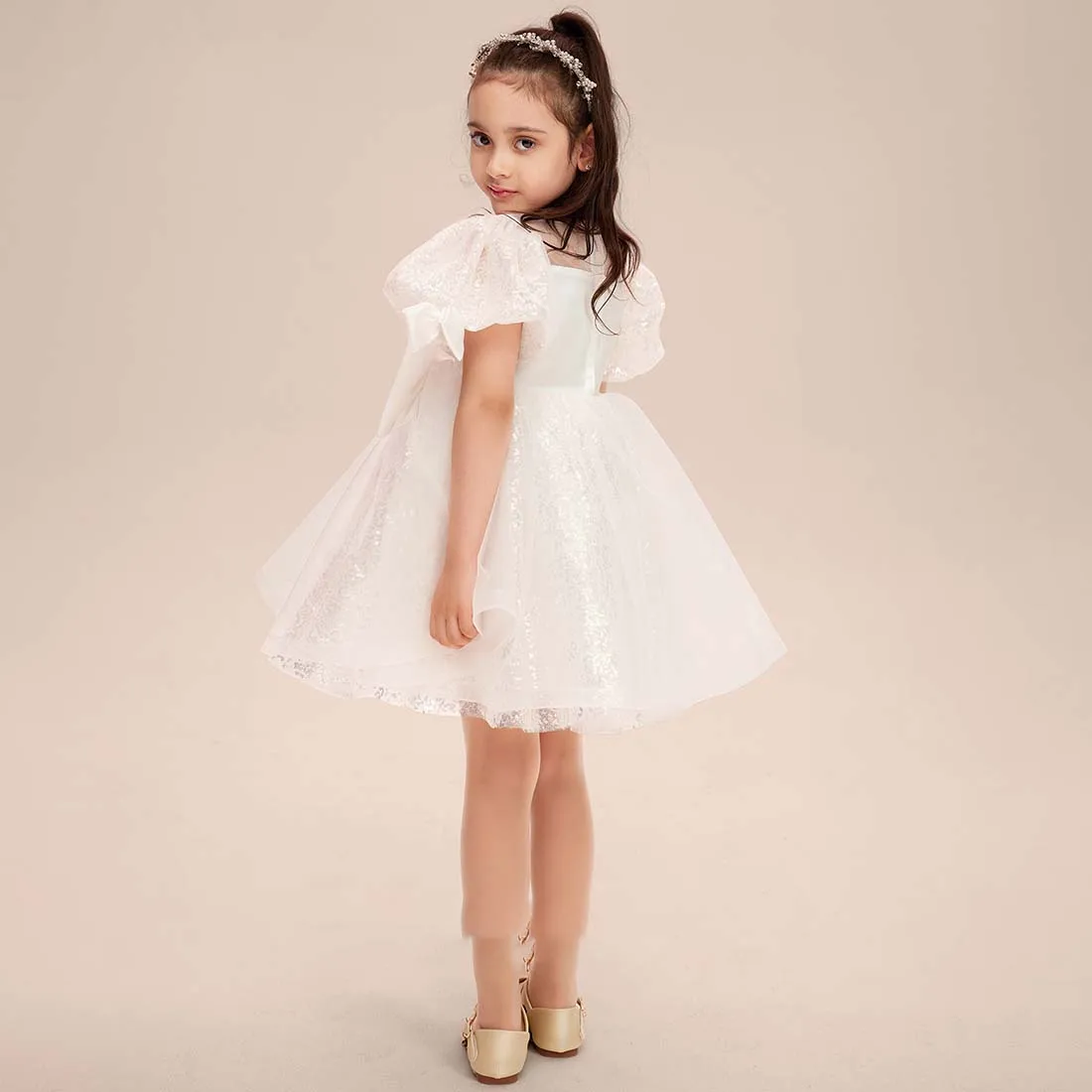 Yzymanualroom Tulle ชุดเดรสผู้หญิงลายดอกไม้สายสกู๊ปยาวถึงเข่า2-15T