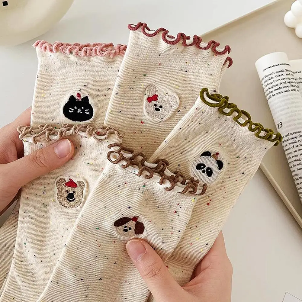 

5 Pairs Y2K Women Ruffled Socks Kawaii Harajuku Lolita Cotton Cartoon Funny Socks Set Cute Socks With Street Style Print