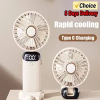 Handheld Mini Fan 3000mAh Foldable Portable Neck Hanging Fans 5 Speed USB Rechargeable Fan with Phone Stand and Display Screen