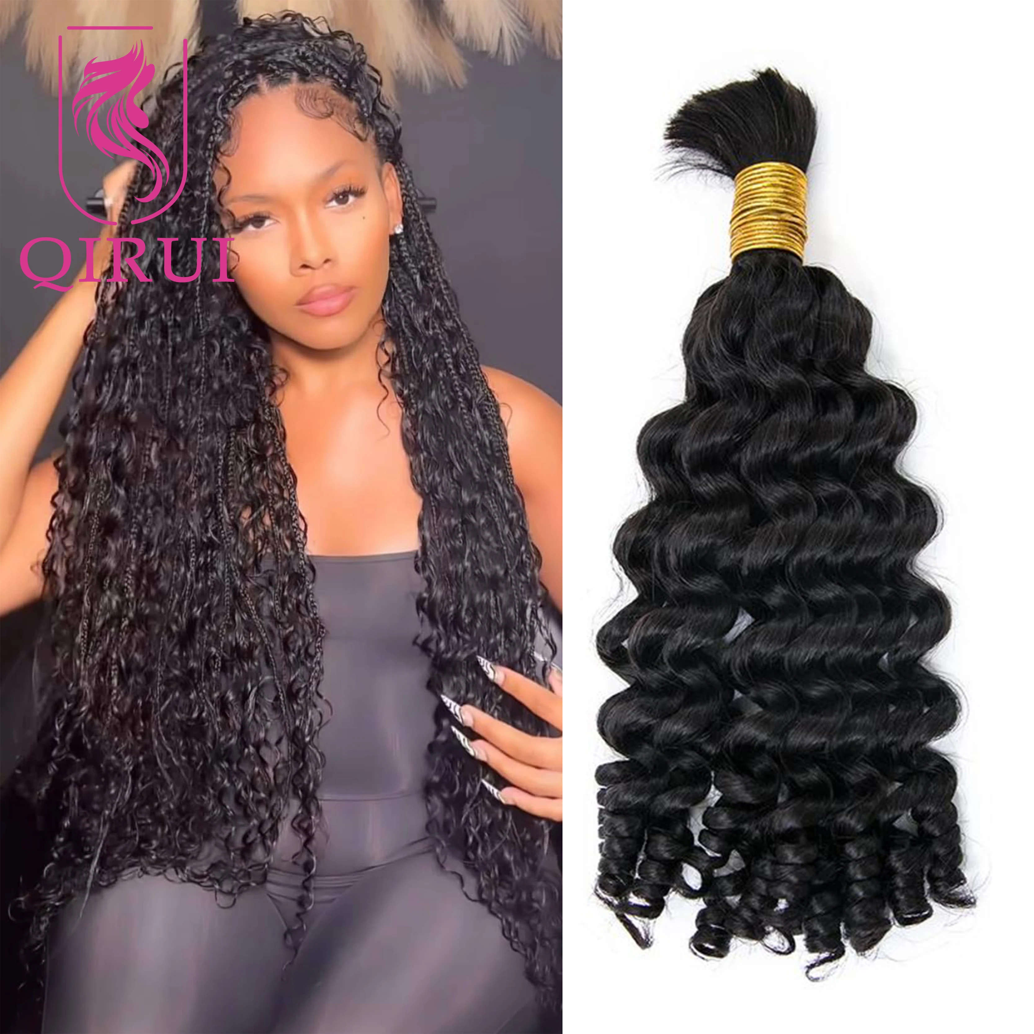 

Bulk Human Hair For Braiding Loose Curly Bulk Human Hair Curly Extensions Bundles No Weft For Boho Braids Double Drawn Color 2