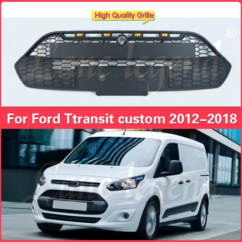 High Quality Front Grille Fit For Ford Transit Custom 2012-2018 Honeycomb Style Grille With LED Amber Light Grille Car Accessori