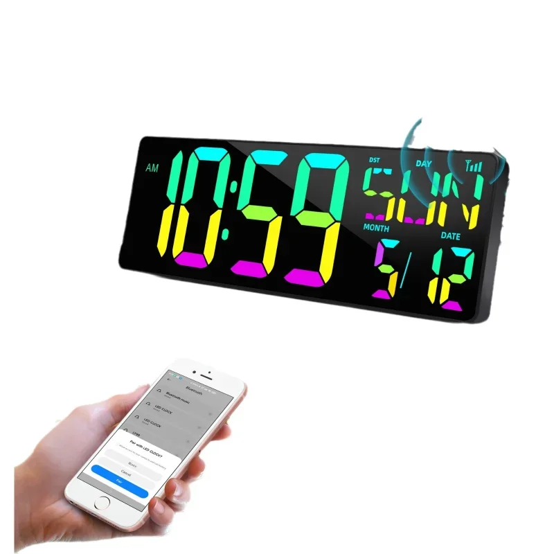 

Large Digital Adjustable Wall Clock 12/24H Temperature and Humidity Week Display Brightness Electronic LED Table Alarm Clock