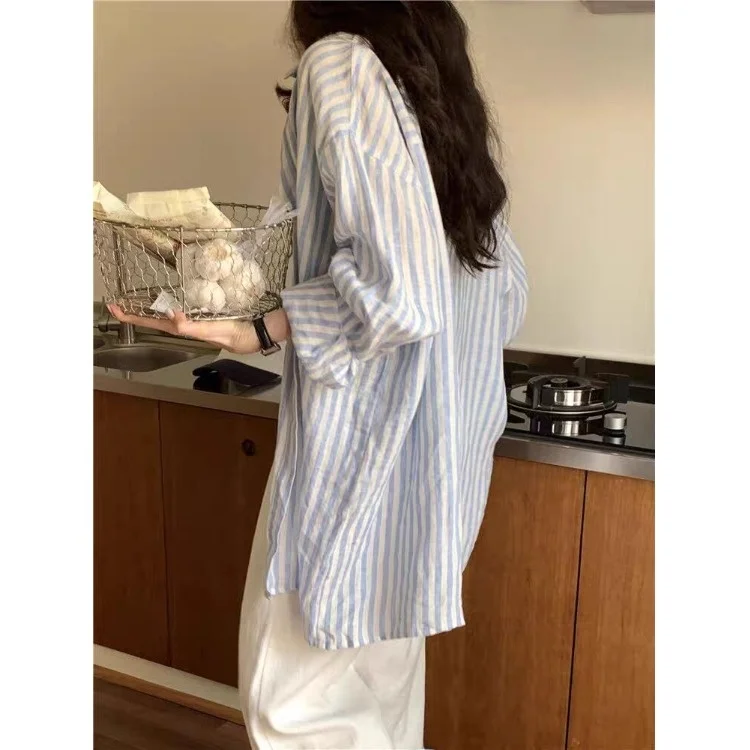 

Loose Women's Striped Shirt Long Sleeve Sun Protection Spring Autumn New Style Fashionable Commute Style Casual Loose Fit