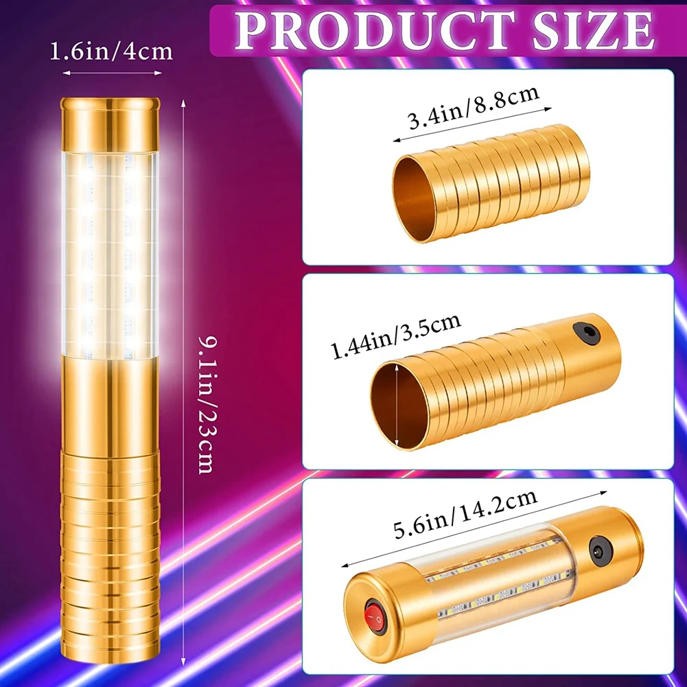 2 Pcs LED Strobe Baton Light LED Bottle Service Light Reusable LED Light Champagne Bottle Handheld Light Gold,US Plug