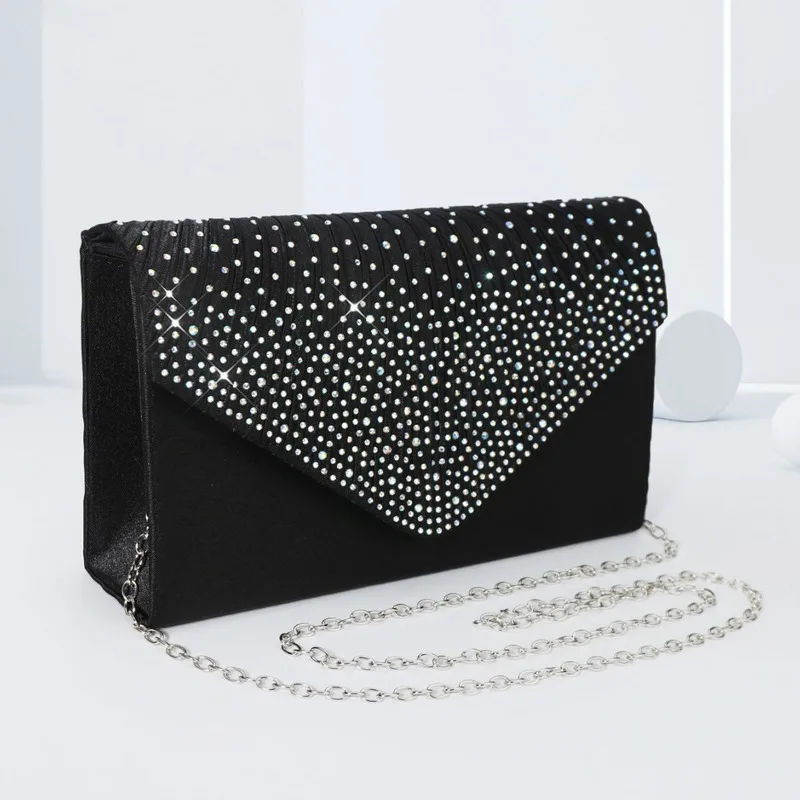 Women's Fashion Elegant Rhinestone Evening Bag Ruched Clutch Purse Luxury Flap Handbag For Wedding Party Prom Banquet