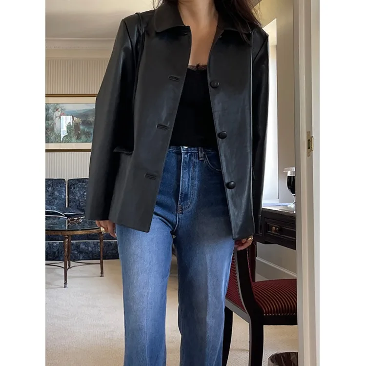 

Повседневный модный кожаный кардиган-жакет East Gate из искусственной кожи, свободного кроя, средней длины, в корейском стиле, для женщин