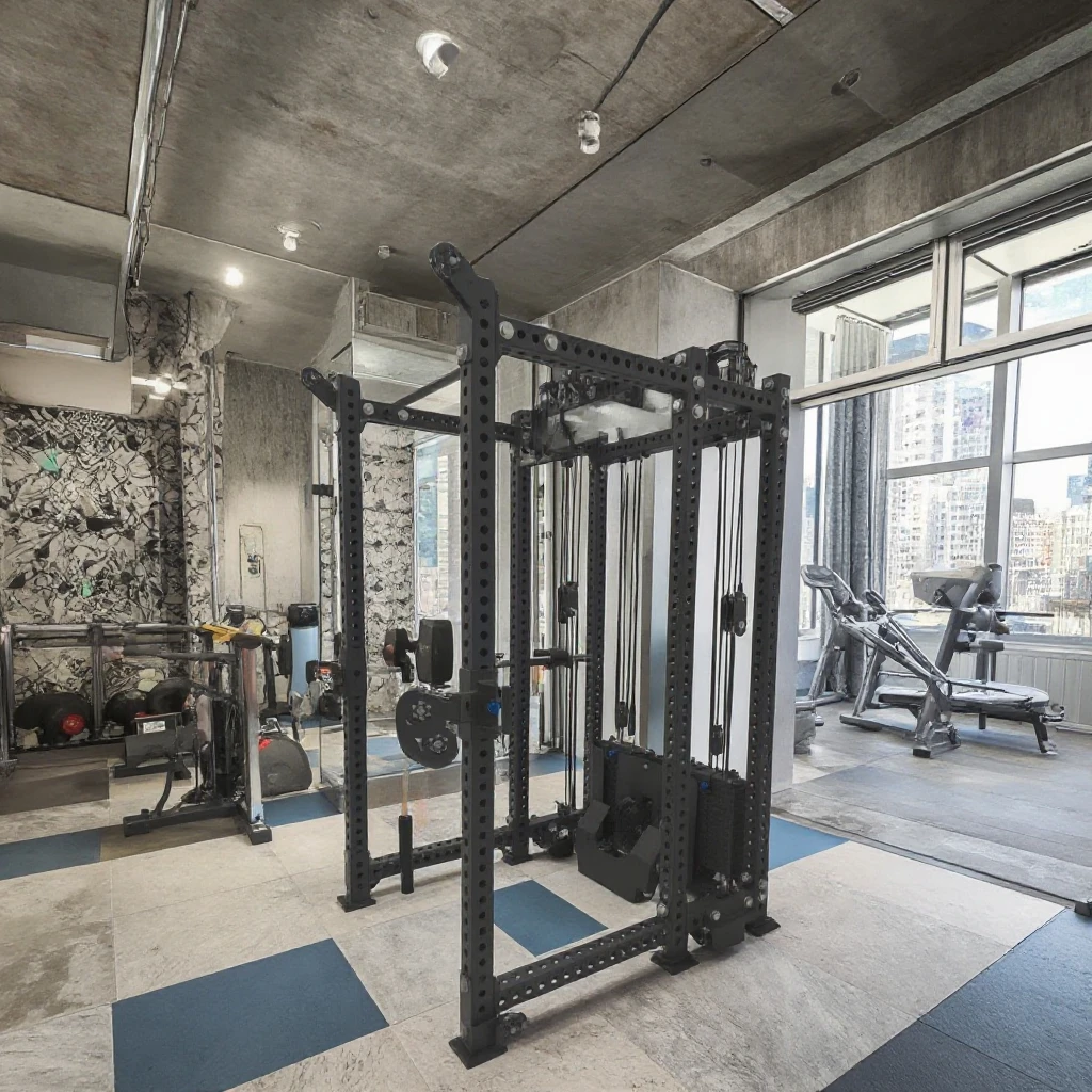 Pelatih Fungsional Gym Komersial Logo Kustom Rak Daya dan Lat Tarik ke bawah dan duduk Rak Daya 3 in 1 Baris Rendah untuk Gym