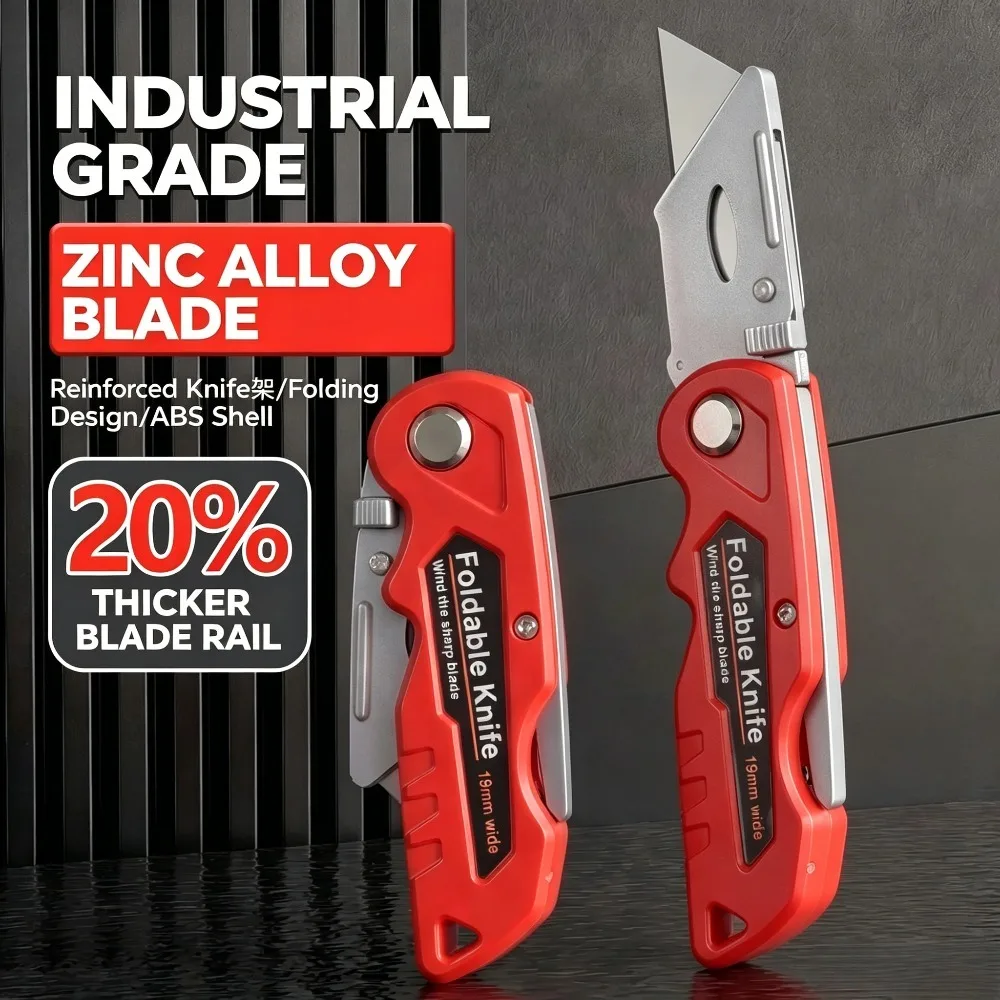 Foldable Utility Knife, Replaceable Blade, Heavy Duty Box Cutter for Cutting Cardboard, Leather, Paper view 3
