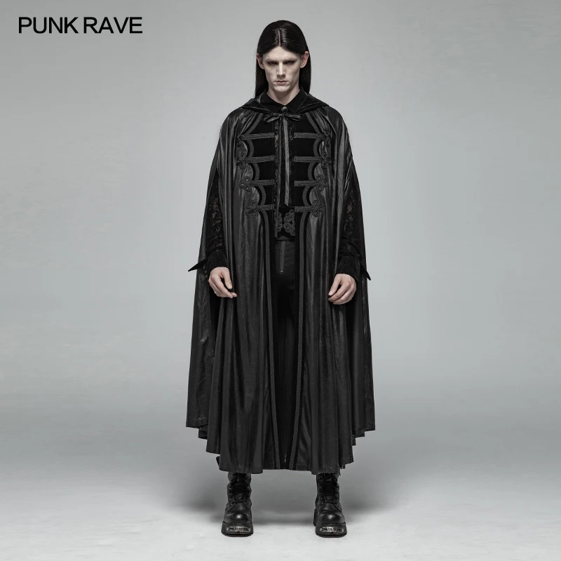 

PUNK RAVE Готический длинный плащ в стиле ведьмы, роскошная мужская куртка с капюшоном Black Knight на Хэллоуин WY1013