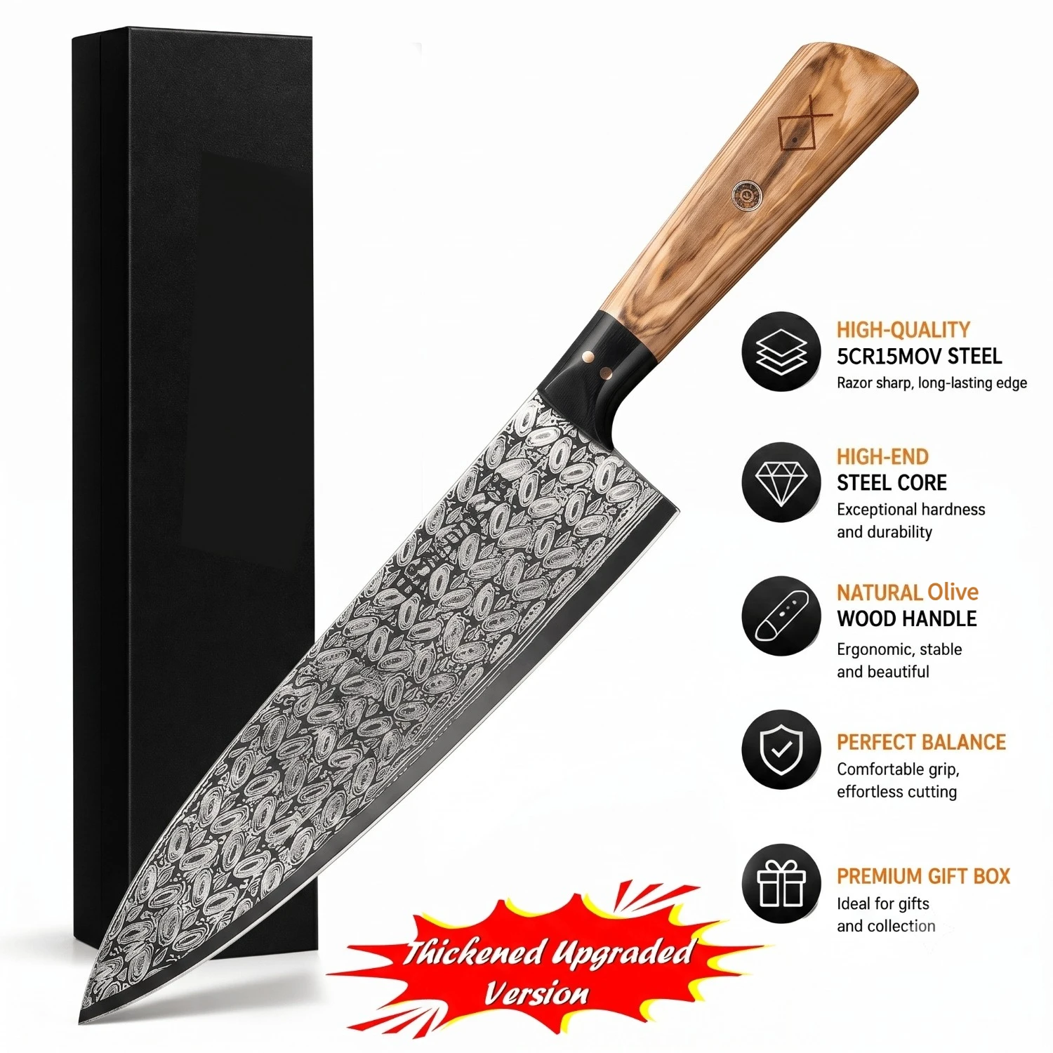 Professional Ultra-Sharp Chef Knife, Premium 22cm/8.7inch Kitchen Knife with Luxury Gift Box,Sharp Blades Suitable for Cutting