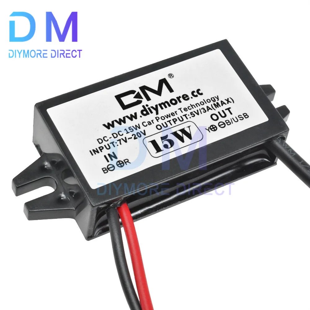 USB Car Power Charger DC Buck Converter Module Voltage Regulator 12 V to 5 V 3A 15W Waterproof Step Down Volt Power Module