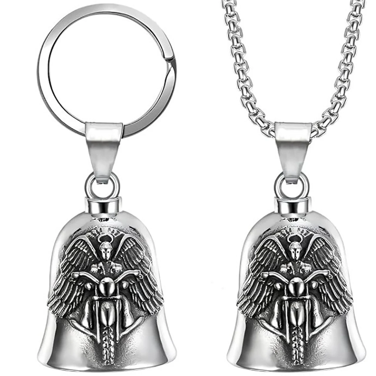 Fashionable Angel Wings Motorcycle Bell Pendant Keychain Punk Rock Men's Riding Party Amulet Exorcism Jewelry image 6