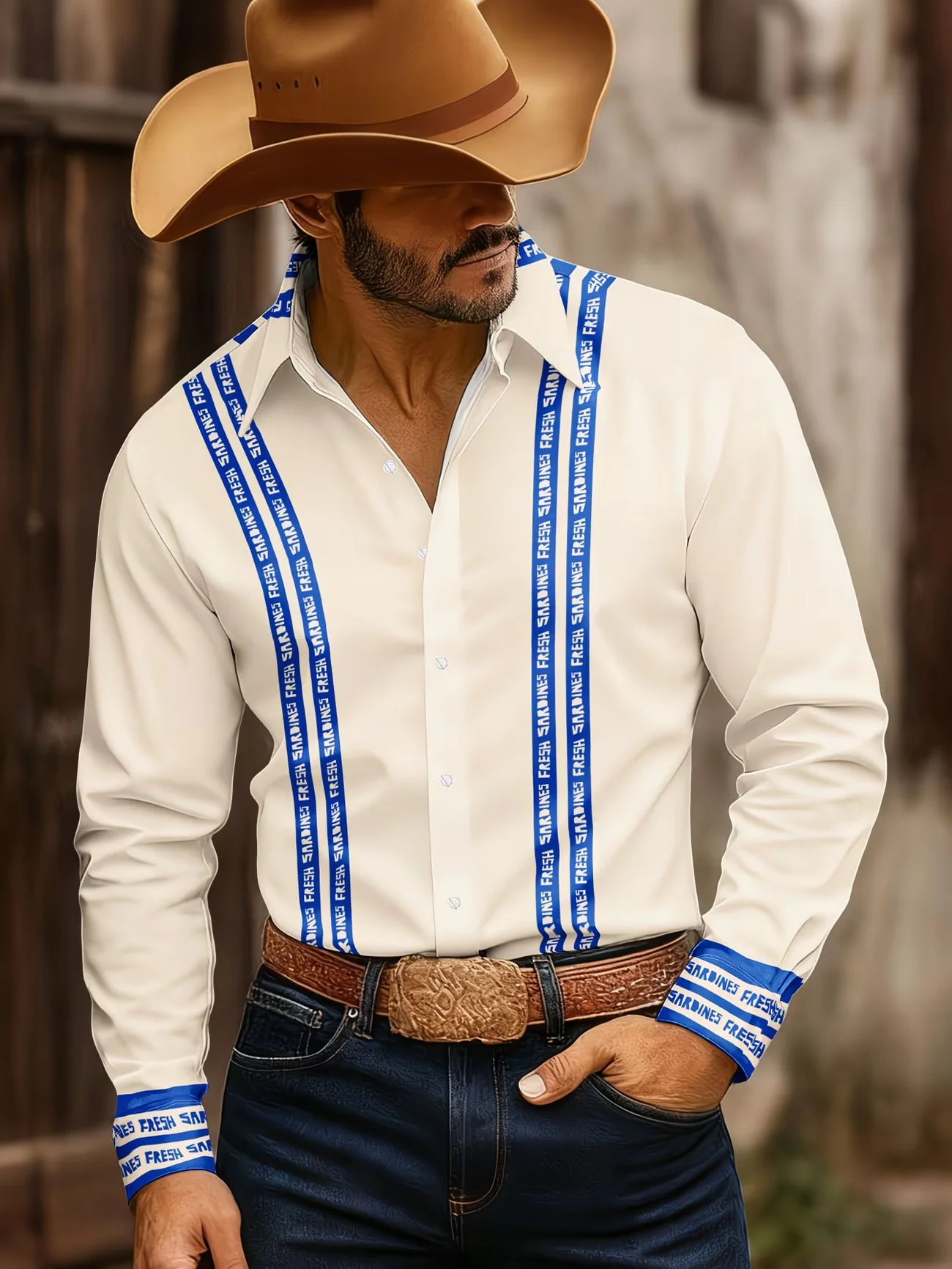 New Red And Black Horde Totem Printed Men's Long Sleeve Shirt Western Cowboy Style Retro Casual Flower Shirt