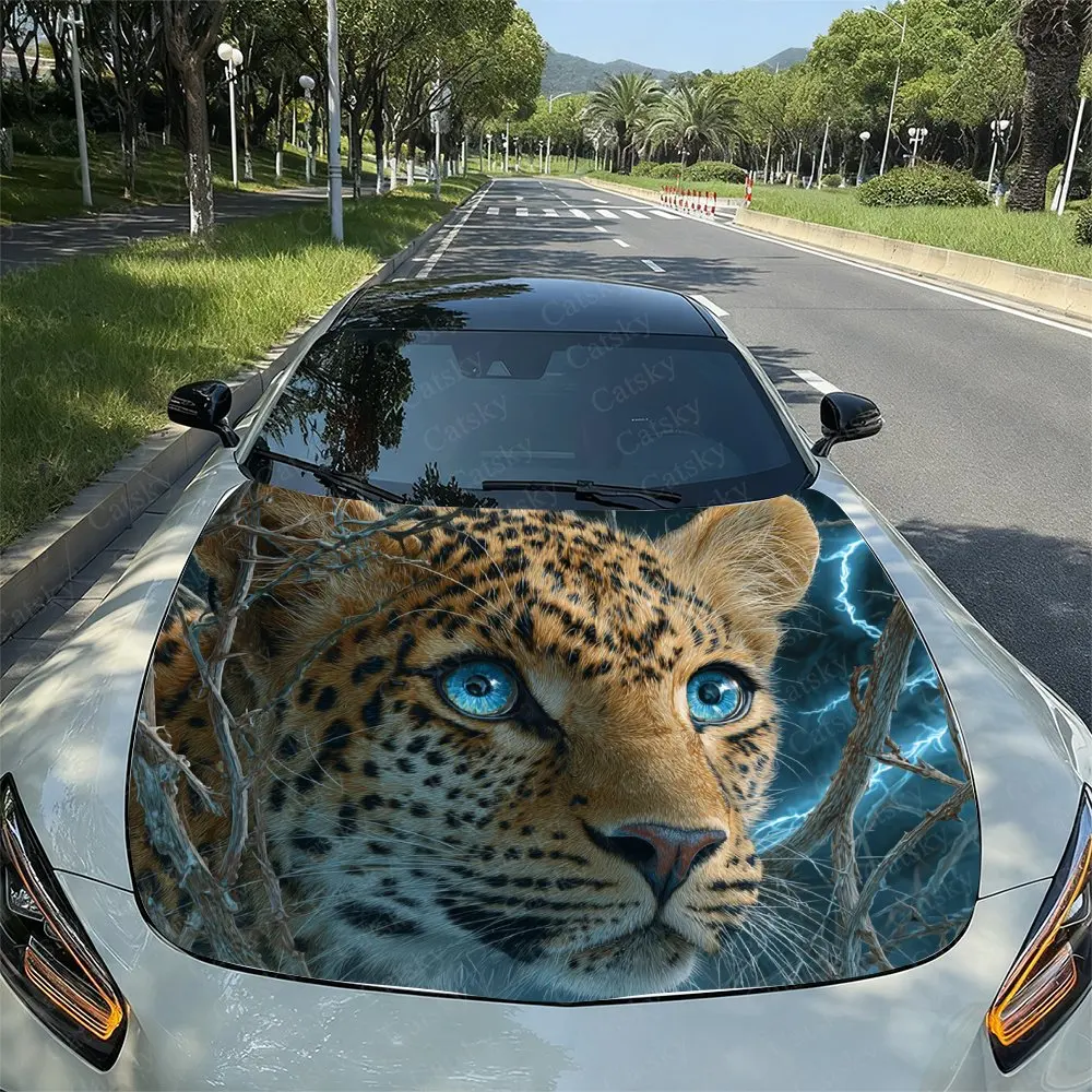 

Lightning Leopard Car Hood Wrap Colorful Vinyl Sticker For Trucks, Decorative Bonnet Graphics And Auto Accessories,Car Stickers