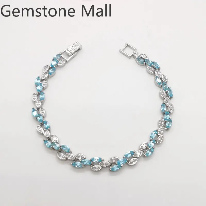 17cm Light Blue Natural Topaz Bracelet 30 Pieces 2.5mm * 5mm Total 3ct Topaz Silver Bracelet  925 Silver Topaz Jewelry