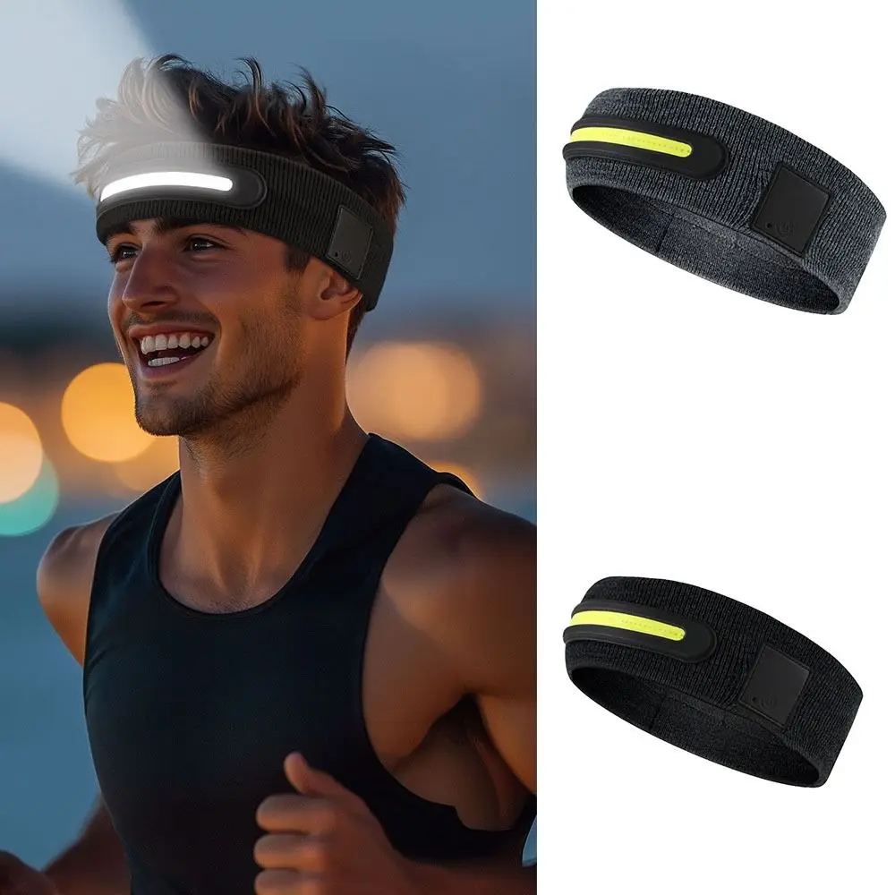 

Unisex USB LED Light Headband Cotton 3 Light Modes Sports Light Head Hat Breathable Fabric Headscarf for Active Outdoor