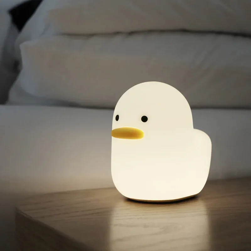 Warm Lovely Cute Cartoon Silicone Dull Duck Night Light with USB Charging Christmas Gifts Kids/Grils Room Bedside Sleeping Lamp