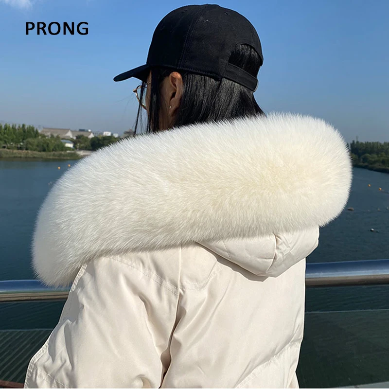 Large Size Fur Collar For Women Men Parkas Coat Hood Decor Fur Trims Real Fox Fur Scarf Luxury Furry Scarves Female