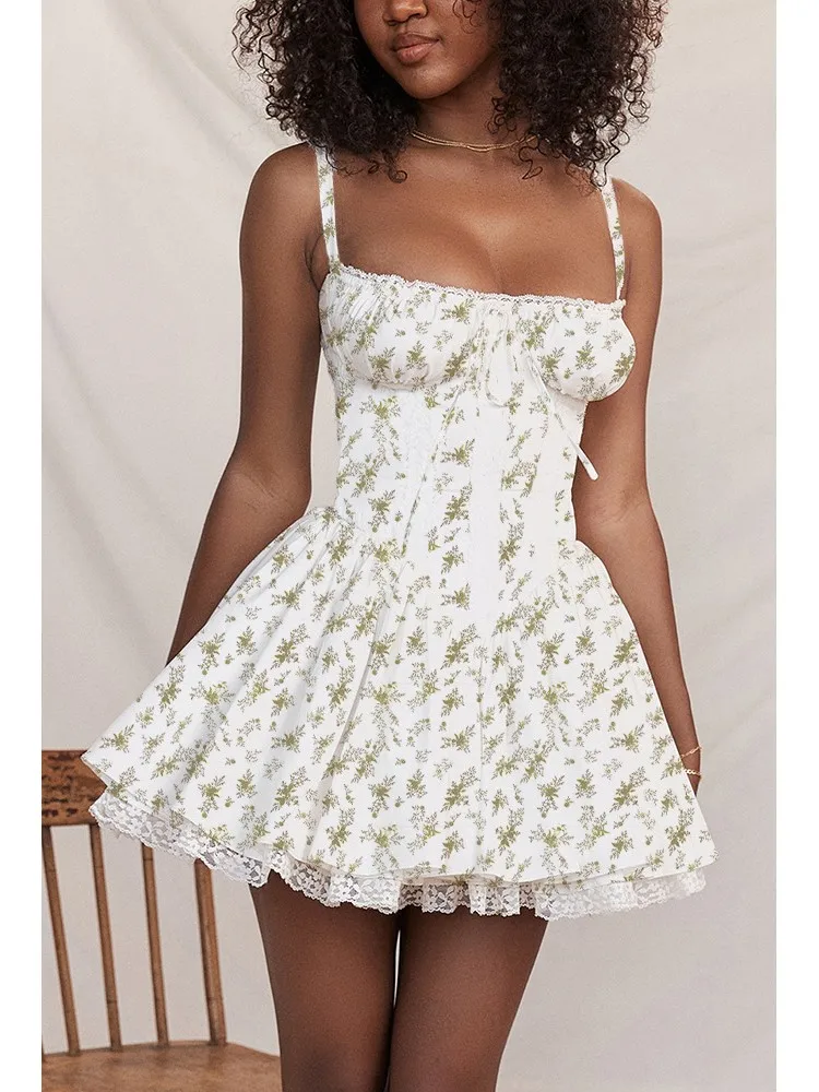 

Women's Spring Summer New Style Sexy Short Skirt Fashion Lace Splicing Waist Strap Wrapping Chest Back Strap Dress