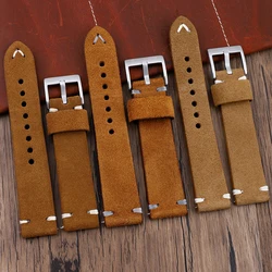 Cow Suede Watch Strap 18mm 20mm 22mm Band Vintage Handmade Watchband Tan Brown Replacement Belts for Watch Accessories