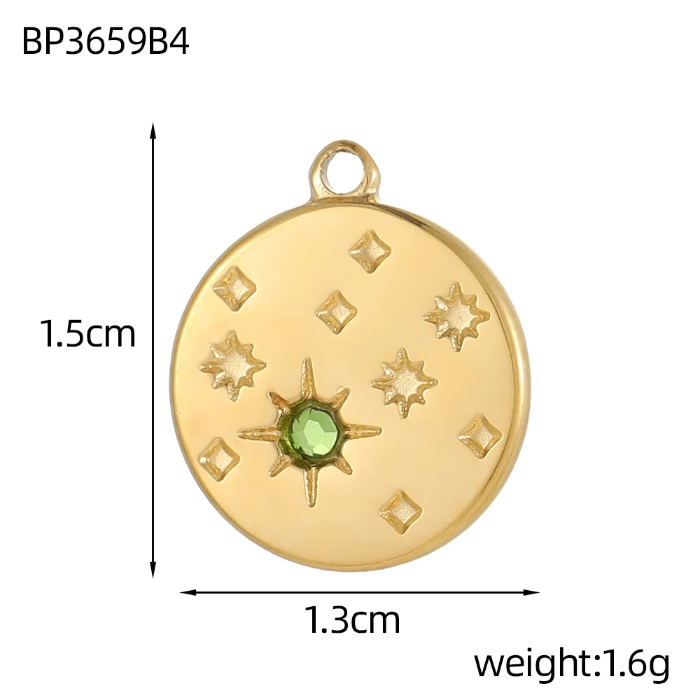 CARLIDANA Hot Sale Vintage Muticolor Zircon Round Heart Gold Plated Pendant Stainless Steel Shell Charms for DIY Women Necklace