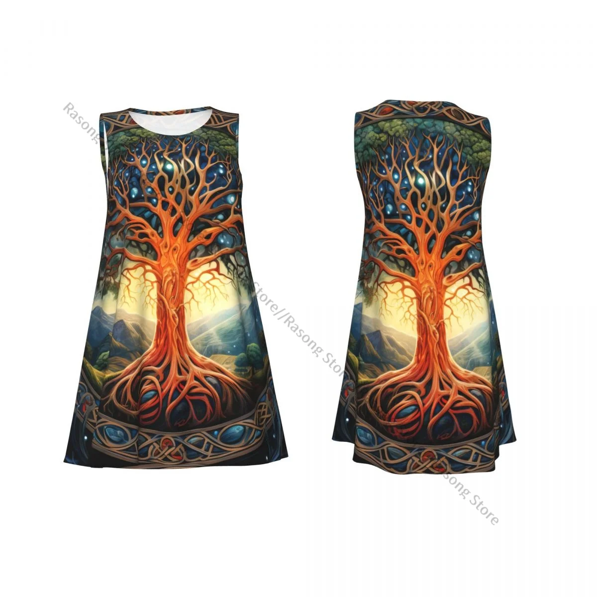 فستان نسائي شجرة الحياة القديمة نورس الصيف عادية تي شيرت الشاطئ التستر فستان تانك