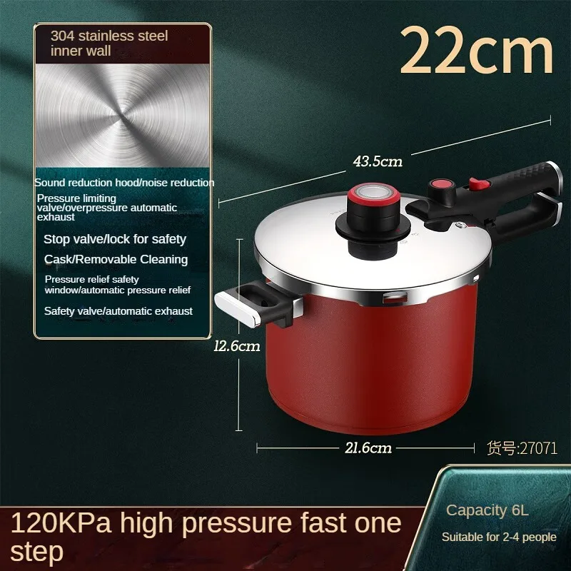 Explosion Proof Pressure Cooker for Gas and Induction Cookers 304 Stainless Steel Quick Cooker Stew Pot Noise Reduction 120kpa