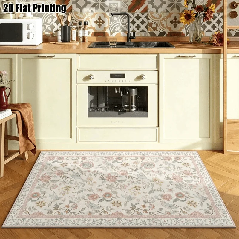 1Pc French Pastoral Retro Floral Carpet, Machine Washable, Warm Home Decoration, Suitable for Ins Style, Applicable to Living Room, Bedroom, Entryway, Office, Corridor and Other Areas