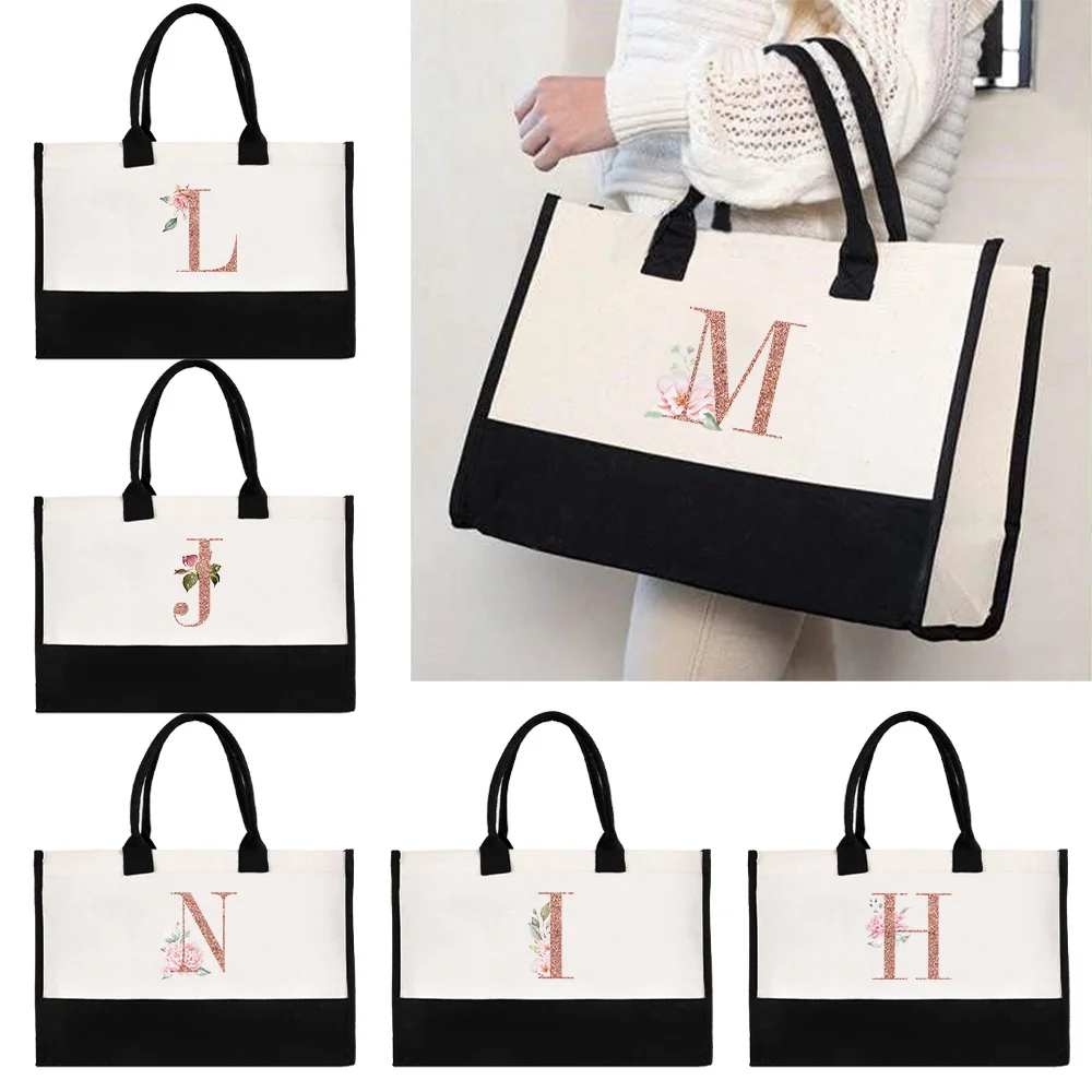 Women's Shopping Bag Korean Tote Bag Casual Lady Eco Jute Bag Recyclable Large Size Handbag Printing Rose Gold Series