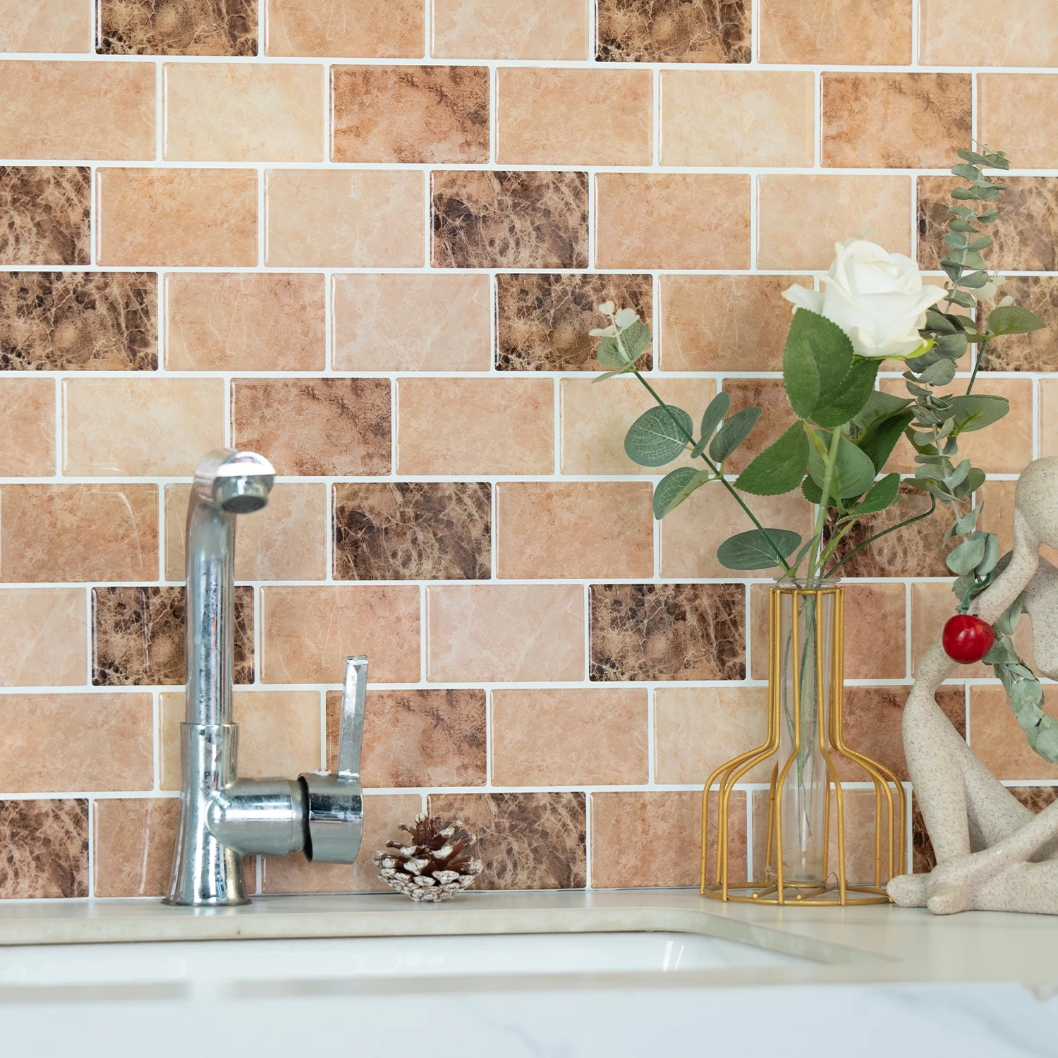 

Наклейки на стену, коричневые мраморные узоры для кухни и ванной комнаты, самоклеящиеся декоративные наклейки