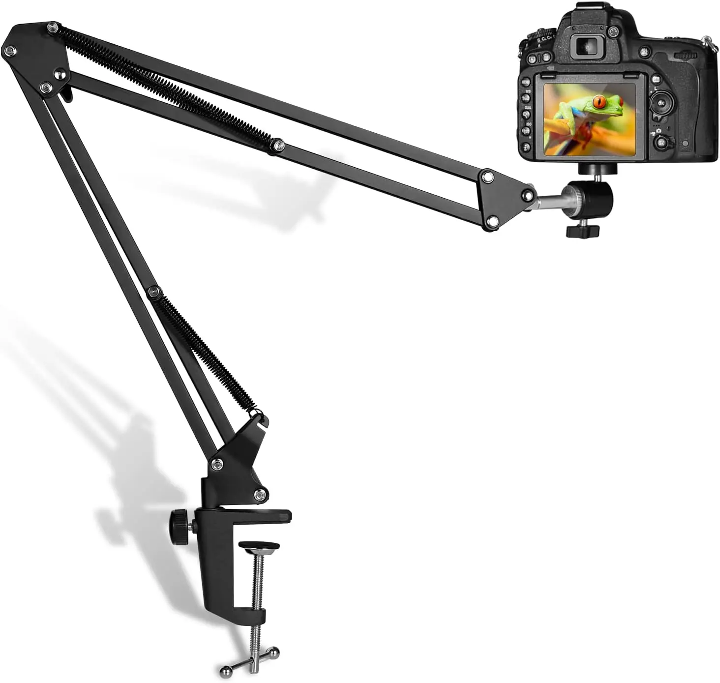 Adjustable Camera Stand,CLOOLC Camera Clamp Mount with Heads and Camera Arm,Desk Camera Mount for Video Recording Live Broadcast