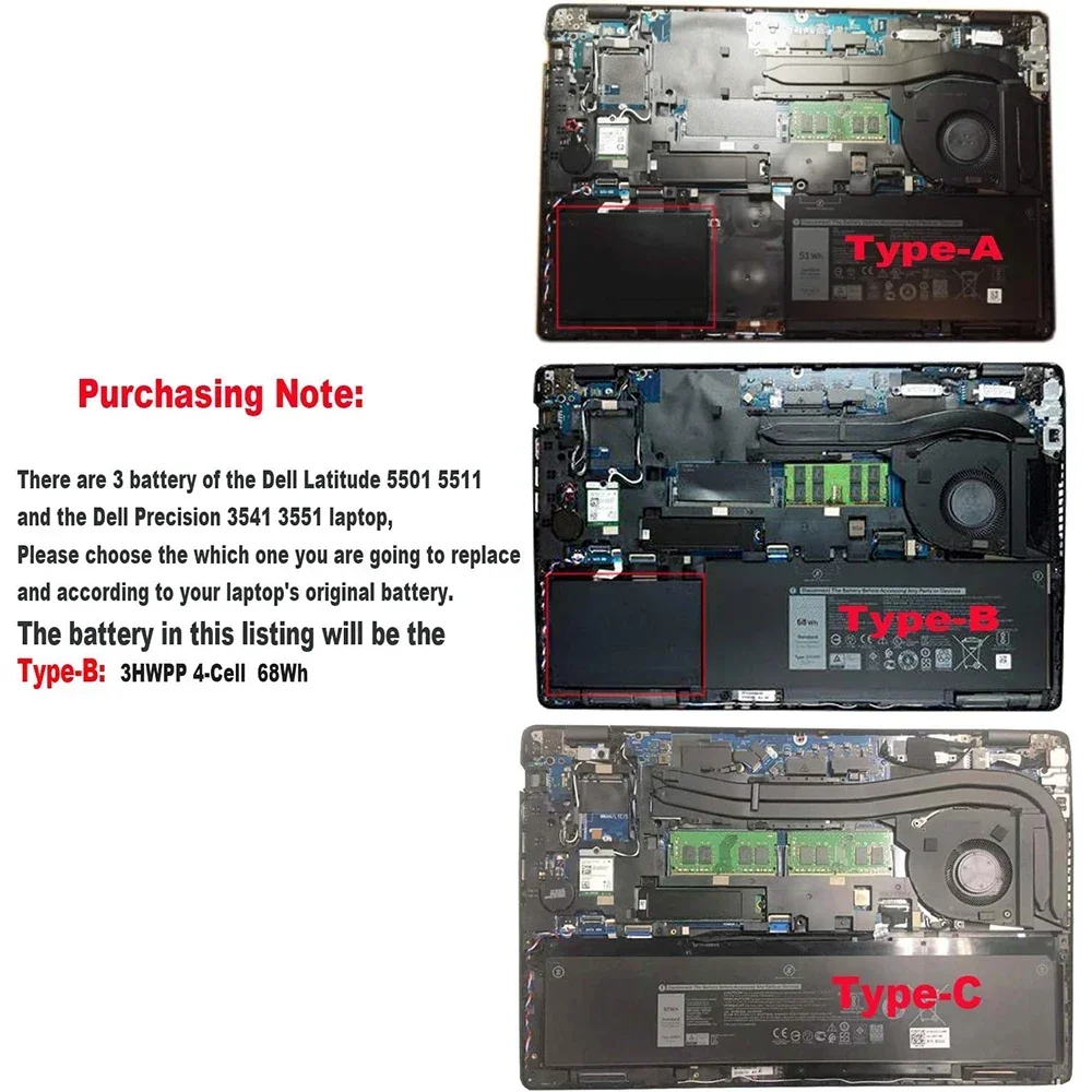 Bateria laptopa 3HWPP do 5401 szerokości geograficznej Dell 5410 5411 5501 precyzji 3541 3551 Inspiron 7706 2 w 1 Inspiron 17 7500/7506 2 w 1