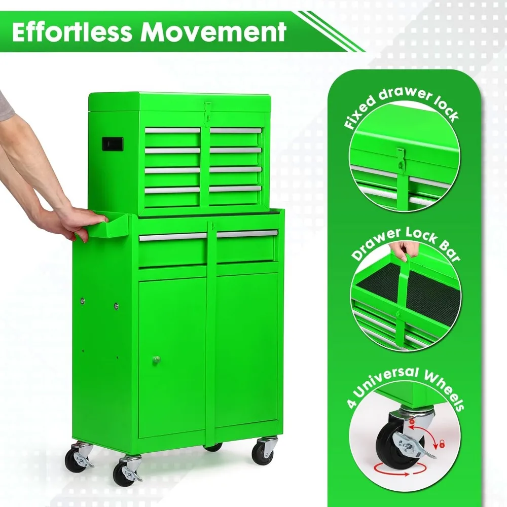 대형 롤링 공구함 5개의 서랍과 분리형 공구함 포함 작업장 보관용