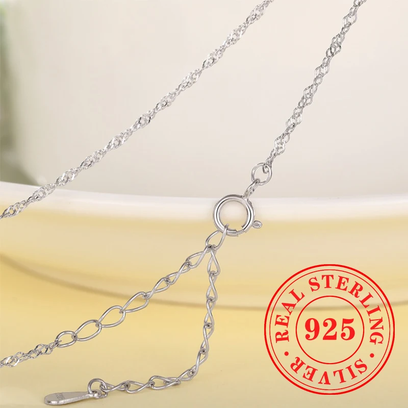 Huitan Twisty 925 Sterling Silver Necklace for Women Water Wave Shaped Chain Wedding Engagement Jewelry Charm Delicate Accessory