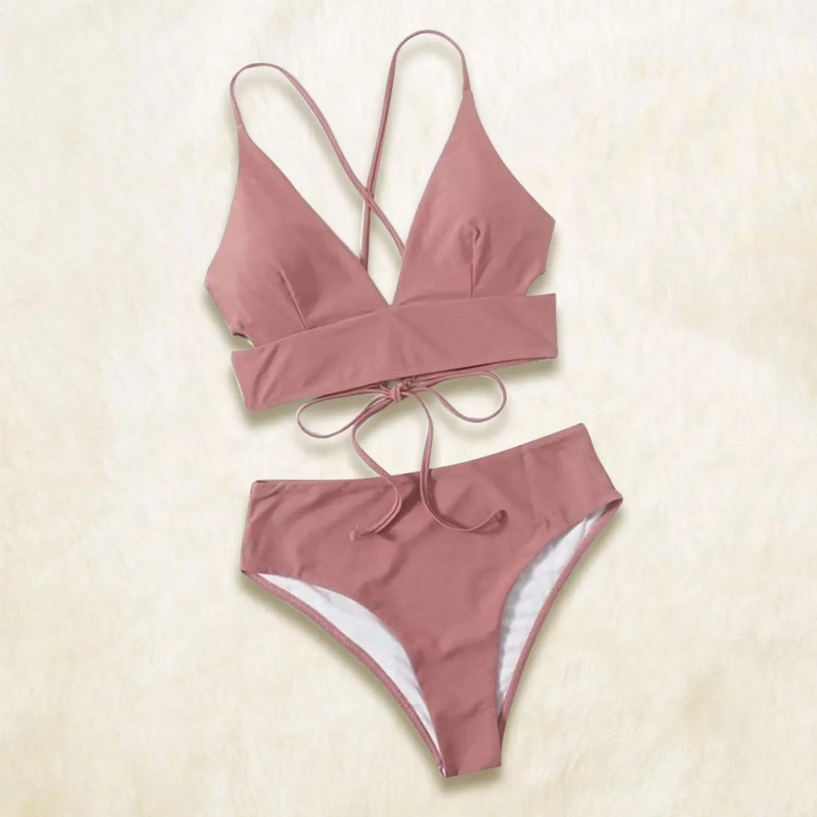 

2025 Solid Cotton Swimsuit Women Bathing Suit Bandeau Bikini Biquinis Feminino Swimwear Beachwear High Waist Sexy Bikini Set