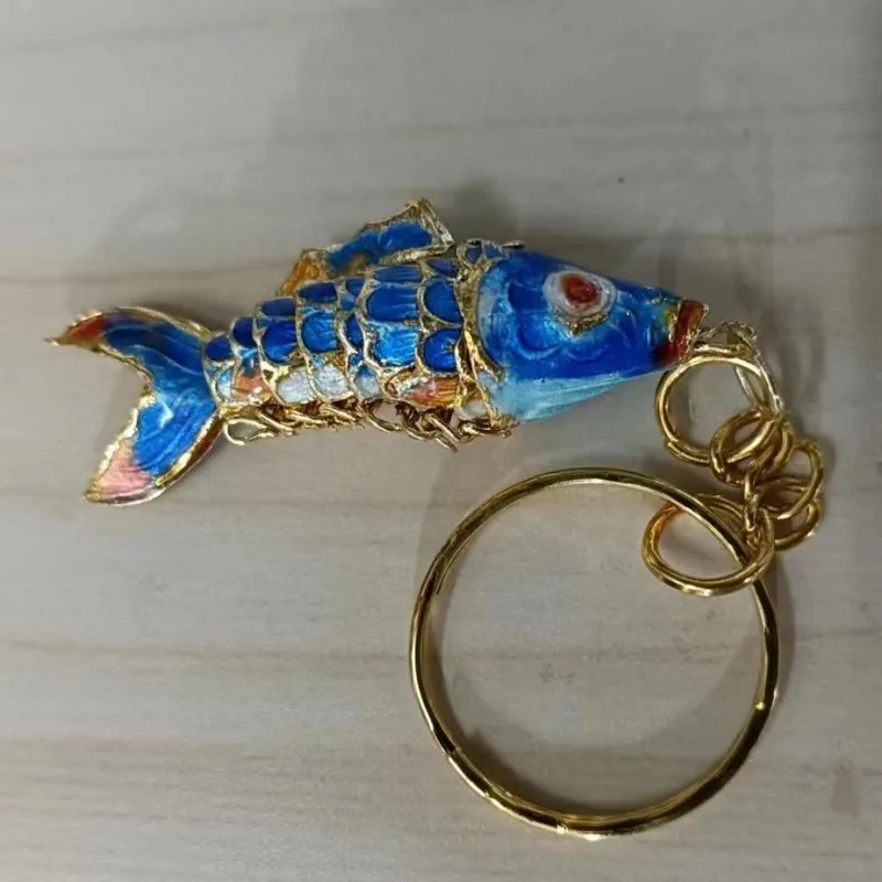 Handicraft Vivid Swing Colorful Lucky Koi Fish Key Chain Cute Chinese Cloisonne Enamel Animal Charms Keyrings Gifts