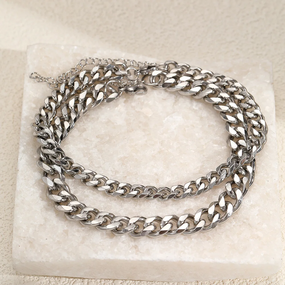 2 Stück Edelstahl Vergoldete Kubanische Kette Fußkettchen für Damen und Herren, Modischer Einfacher Sommer-Strand Stapelbarer Fußschmuck Geschenk – Detail 6