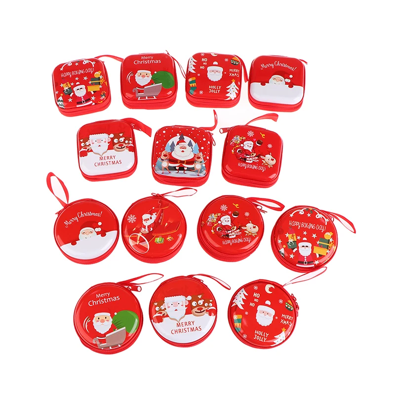 Random Tinplate Coin Purse Earphone Storage Bag Christmas Gifts Santa Claus Pattern Coin Purse Key Coin Bag Red Coin Purse