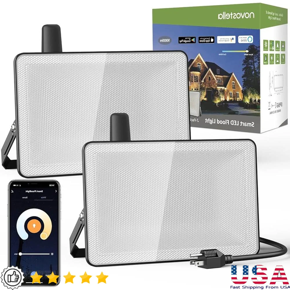

100W Smart LED Flood Light 18000LM Dimmable Tunable White IP66 Waterproof WiFi Control Outdoor Bright Lighting 2 Pack